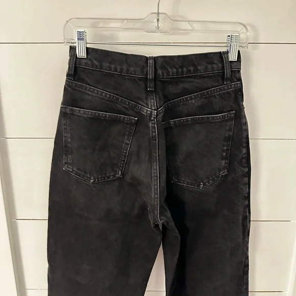 ZARA 2 Black high rise wide leg raw hem 100% cotton woman jean boho - Picture 11 of 14